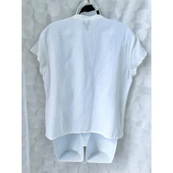 Eileen Fisher Large 100% Linen cream short sleeve top blouse Mandarin collar - Picture 5 of 10